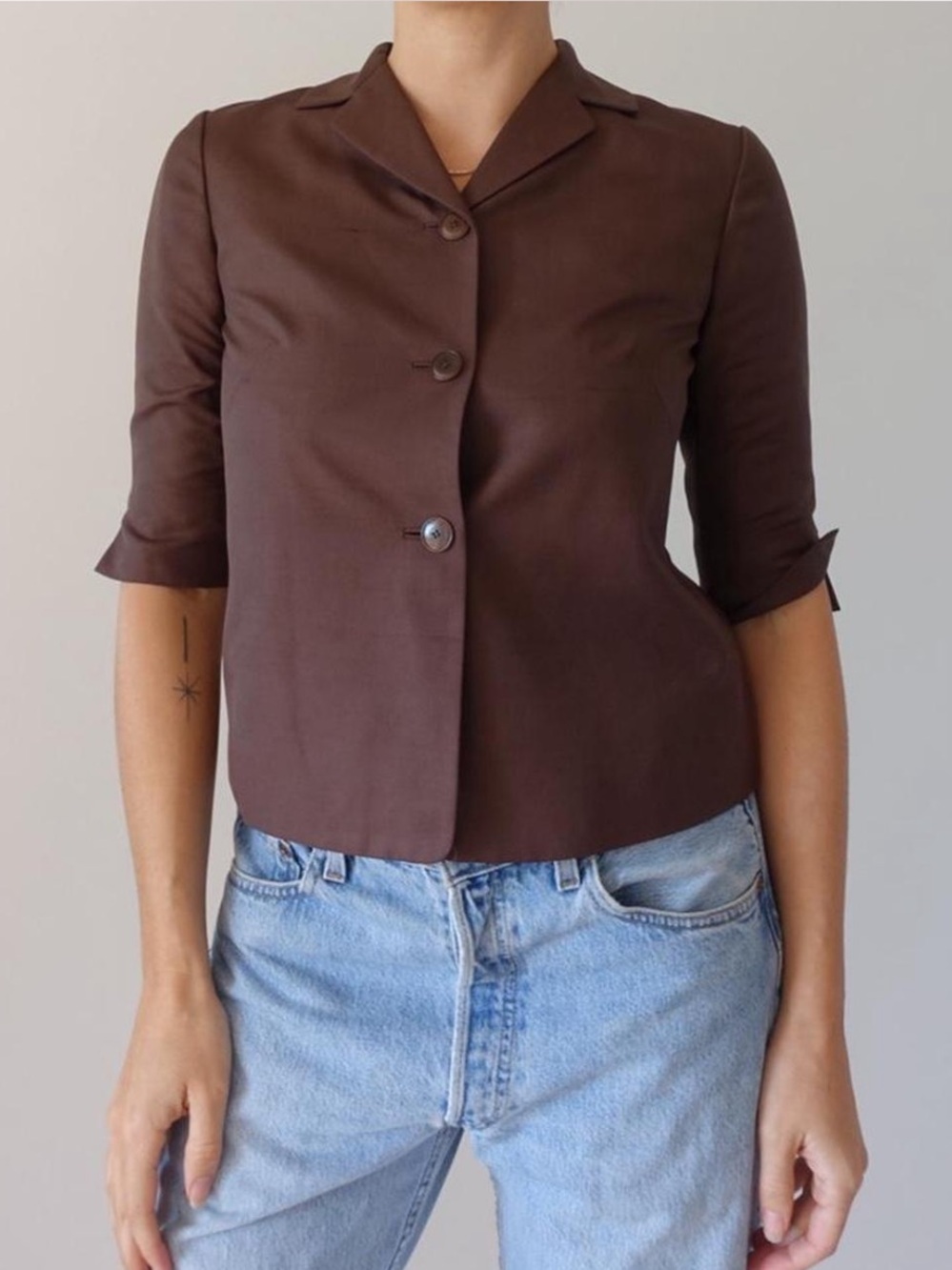 Vintage Brown Silk Button Up Top